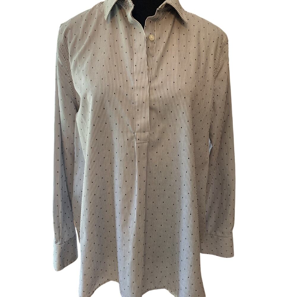 Lands' End Black/White Striped Polkadot Pullover Supima Long Sleeve Shirt 12P